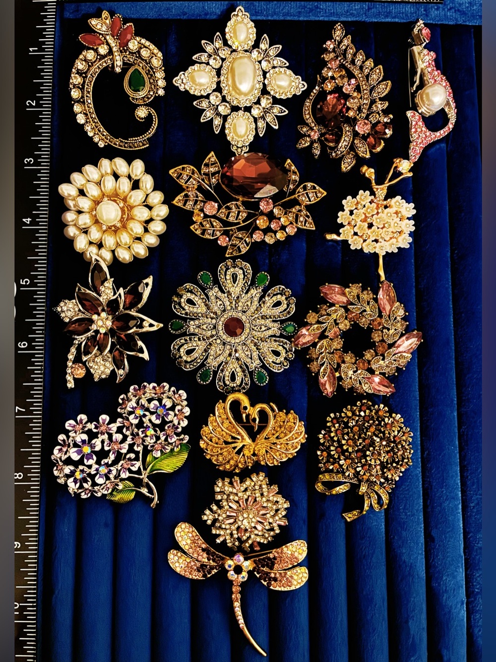 15pc Purple Floral Mermaid Swan Dragonfly Pearl Mixed Rhinestone Brooch Pin Lot